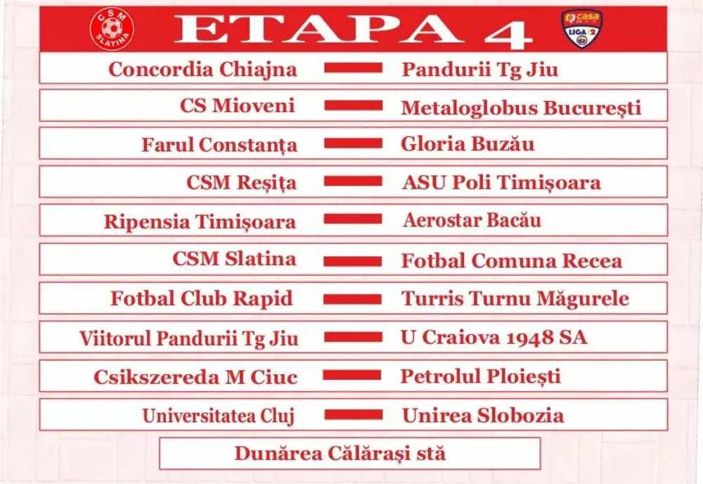 Fotbal. Runda a 4-a, Liga 2. Programul din acest weekend