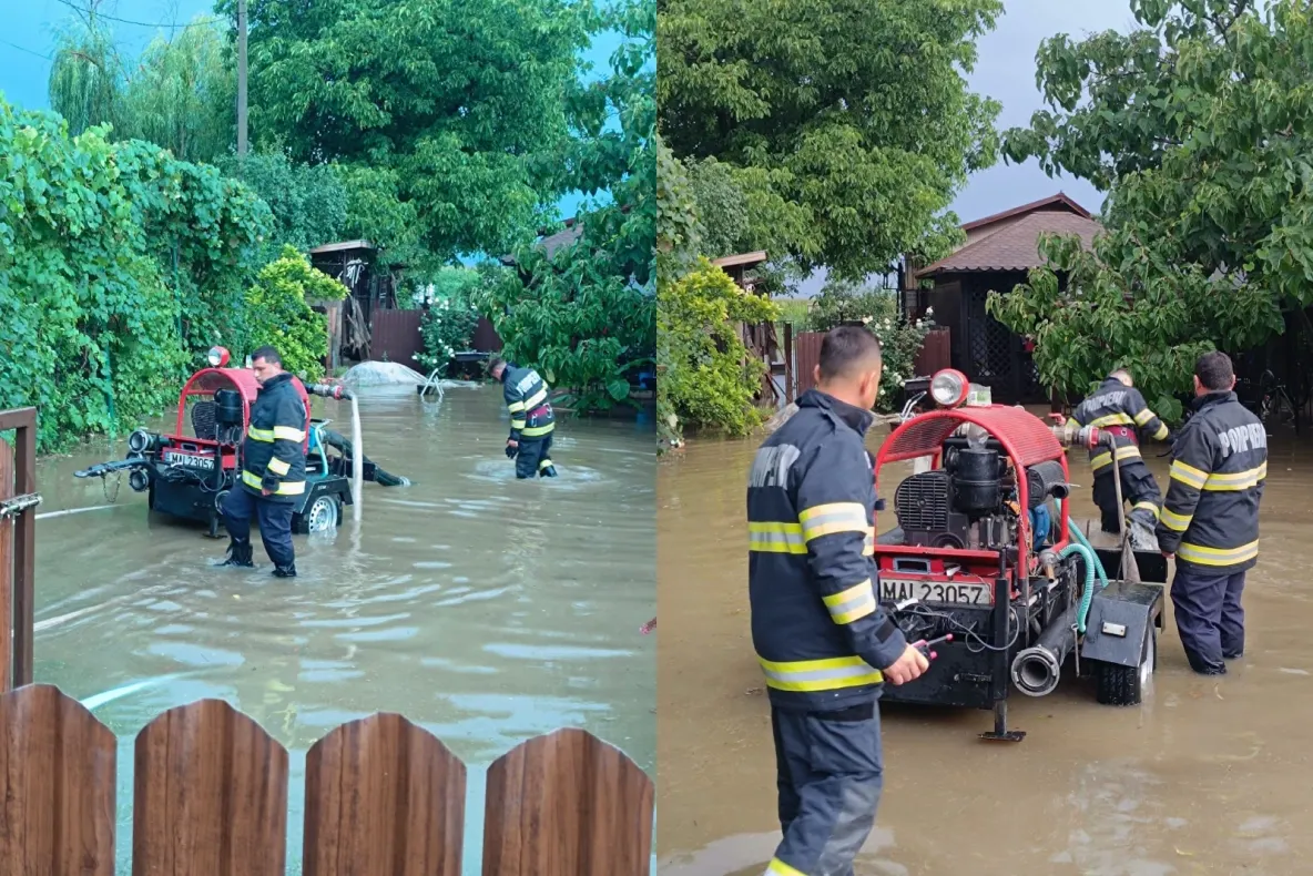 Misiuni dificile pentru pompierii din Prahova. Zeci de intervenții după ploaia torențială, o bătrână salvată din casa inundată-FOTO