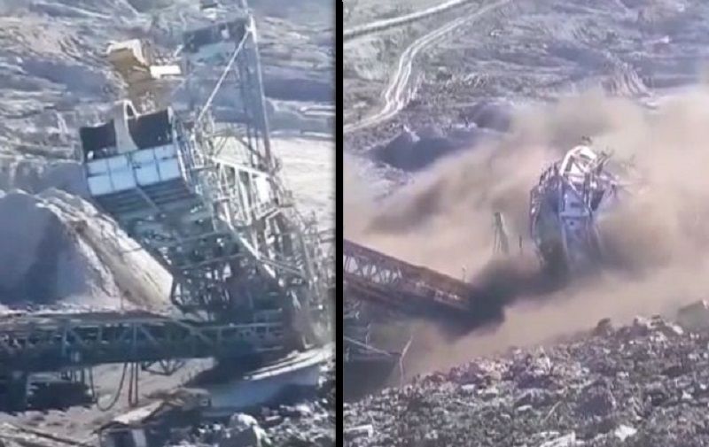 Excavator uriaș dintr-o mină din Oltenia s-a prăbușit! Acum e o grămadă de fier vechi | VIDEO
