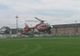 Heliportul din Târgu Jiu, ocupat de un bâlci. Pacienții sunt preluați cu elicopterul de pe stadion